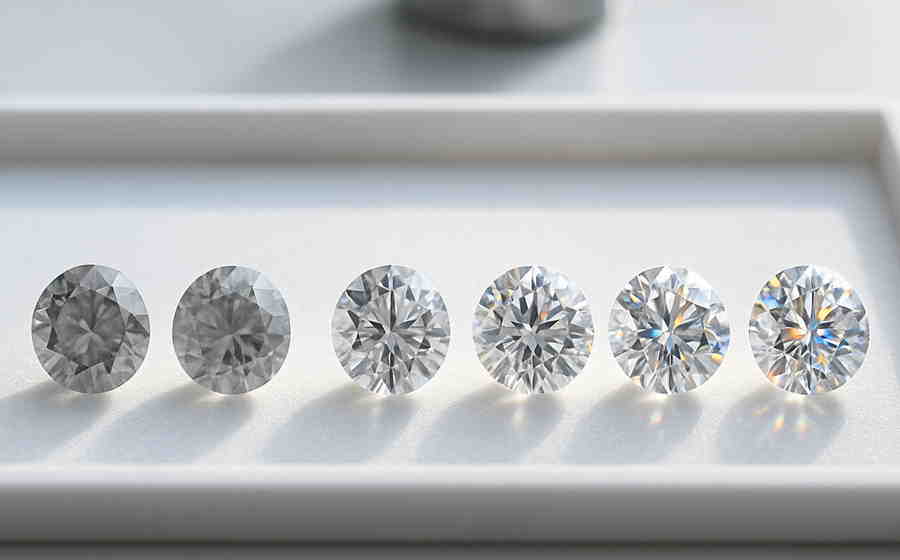 GIAカットグレードの違いを比較する並列配置のラウンドダイヤ|Excellent~Poor